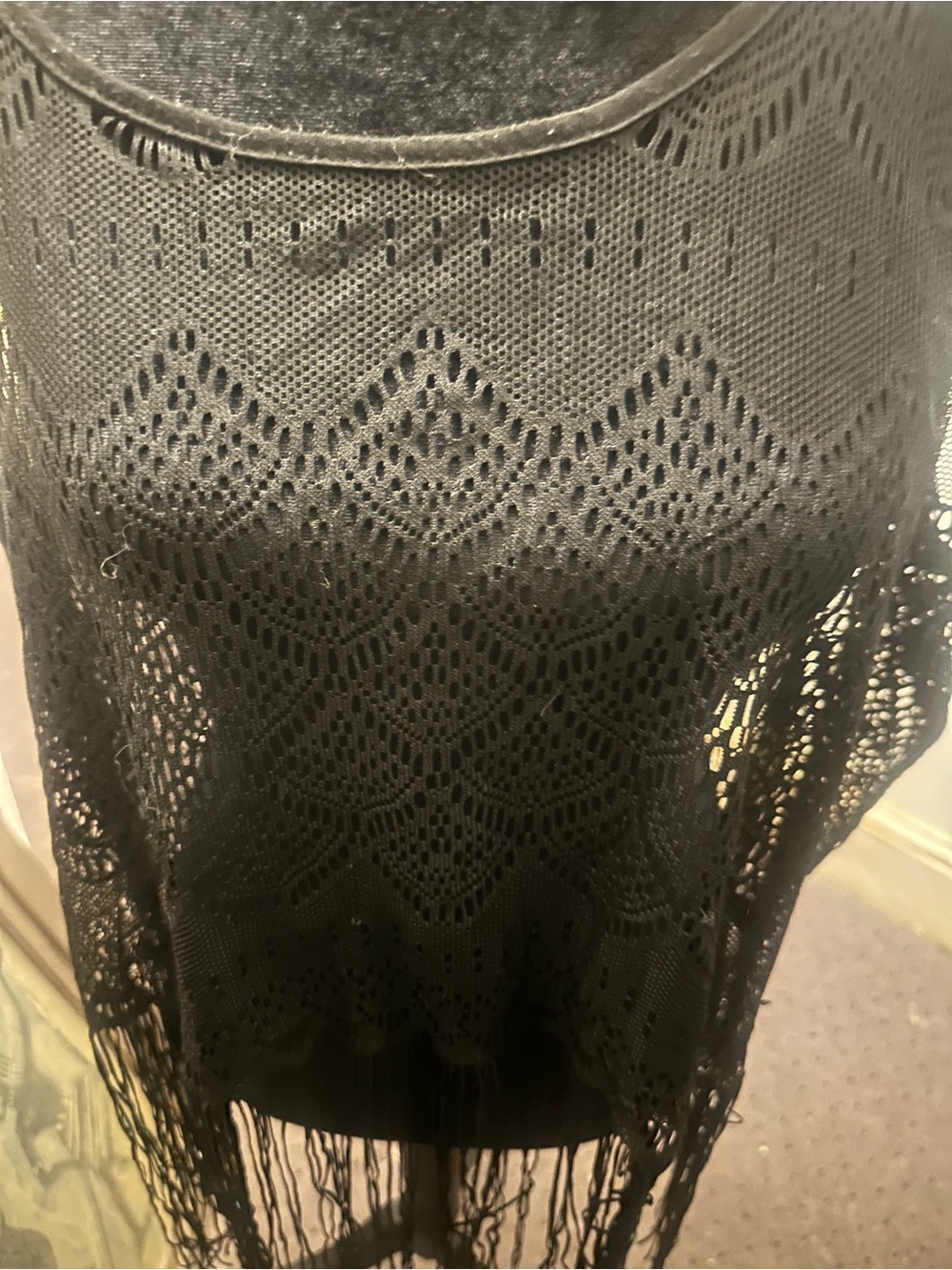 BONGO Black Lace Like Tunic with Fringes